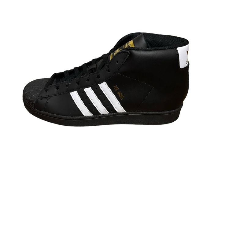 Adidas Pro Model Black And White Men Size 10 Black Adidas Logo Leather Skate Shoes, Black Adidas Leather Skate Shoes, Black Leather Adidas Skate Shoes, Black Leather Skate Shoes With Adidas Logo, Adidas Mid-top Leather Basketball Shoes, Mid-top Leather Basketball Shoes With Adidas Logo, Adidas Mid-top Skate Shoes With White Sole, Black Leather Adidas High-top Sneakers, Black Leather High-top Sneakers With Adidas Logo