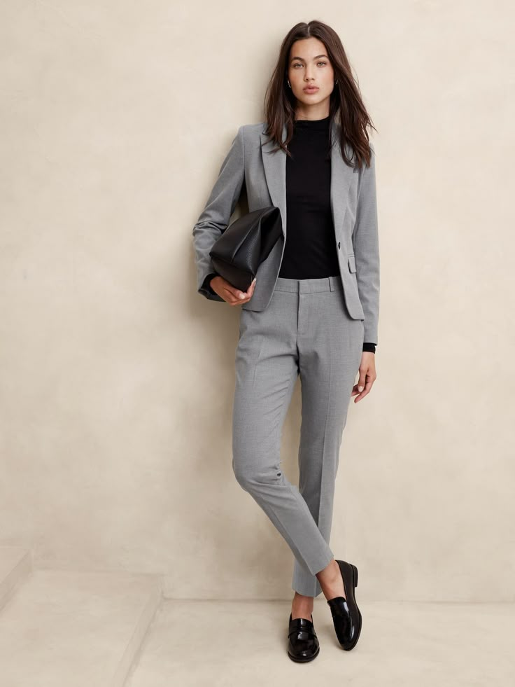 Curvy Stretch Twill Ryan Ankle Pant | Banana Republic Factory Office Outfits Women Gray Pants, Women’s Office Apparel, Tailored Dress Pants For Fall Office Wear, Fall Business Casual Elastane Dress Pants, Classic Ankle-length Fall Pantsuit, Classic Fall Pantsuit With Ankle-length Pants, Classic Fall Ankle-length Pantsuit, Classic Fall Business Casual Pantsuit, Chic 4-way Stretch Dress Pants For Work