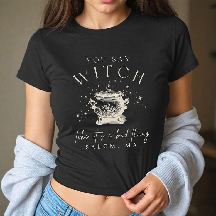 Get ready to be OBSESSED with your new witch baby tee! It's the cutest and most trendy way to emit all those witchy vibes! Great as a gift! * S I Z I N G * ✺ Shirt is a Gildan5000B youth size ✺ Fits like a traditional 90's style baby tee ✺ Check size guide graphic for fit * S H I P P I N G * T I M E S * ✺ Our items are individually made with love for each of our buyers. Because of this, our processing time is 2-5 business days (depending on order volume) plus transit time, but typically much faster. We know our customers want their items as quickly as possible! * K E E P * S H O P P I N G *   ✺ Shop our entire collection here:  https://www.etsy.com/shop/MoonGoddessApparel EXCHANGES: Because all of our items are custom and made to order, our policy is exchange only. In the event that you'd Witchy Clothes, Witch Party, Witchy Stuff, Witchy Vibes, Baby T Shirts, Kids Tops, Baby Tee, 90s Fashion, Infant Tees