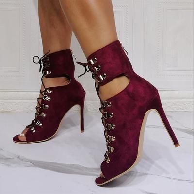 Sexy stiletto strap high heel sandals S-584 · Eoooh❣❣ · Online Store Powered by Storenvy Stiletto Ankle Boots, Suede Shoes Women, Maroon Lace, Cowboy Shoes, Peep Toe Booties, Pointy Toe Heels, Lace Up Ankle Boots, High Heels Stilettos, Womens Boots Ankle