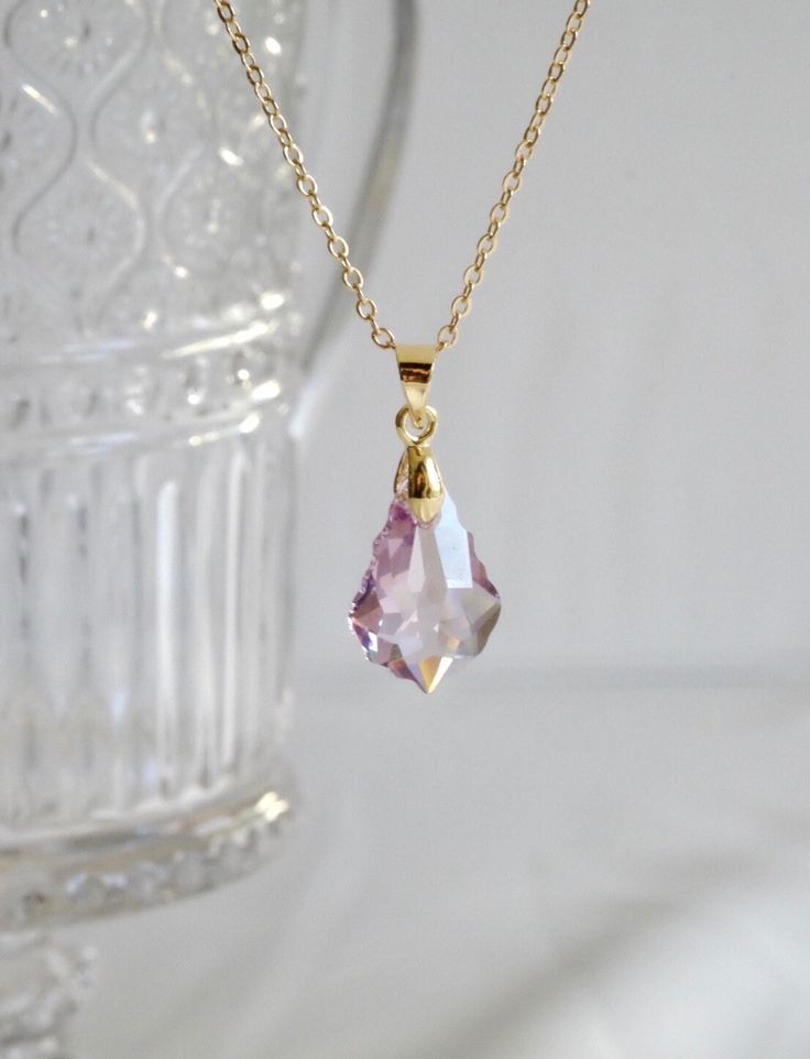 Thank you for visiting N2N Jewelry shop! Each piece of our jewelry is carefully handmade with well-picked materials from start to finish in our lovely studio! ✦ ✦ ✦ Dainty baroque teardrop lavender purple crystal pendent necklace ✦ ✦ ✦ Pendent size: 17mm*12mm Length can be personalized and each chain necklace comes with a 2 inches extender. Chain Option Tips: *Gold/Silver Plated Brass-- Very desired 14k gold color/shine silver color, great for occasional wear, could be tarnished when it gets wet. *Stainless steel-- Polished stainless steel, never tarnish, the most durable metal. *Gold Plated Stainless Steel-- Waterproof(could be worn in shower), hypoallergenic, highly recycled. It is a bit dark orangish 18k gold color. *925 Sterling Silver-- Natural silver color. Silver lover's choice. *Go Necklace Pendent, Stainless Steel Polish, Pendent Necklace, Purple Crystal, Leaf Charms, Cute Bracelets, Purple Crystals, Lavender Purple, Beautiful Bracelet