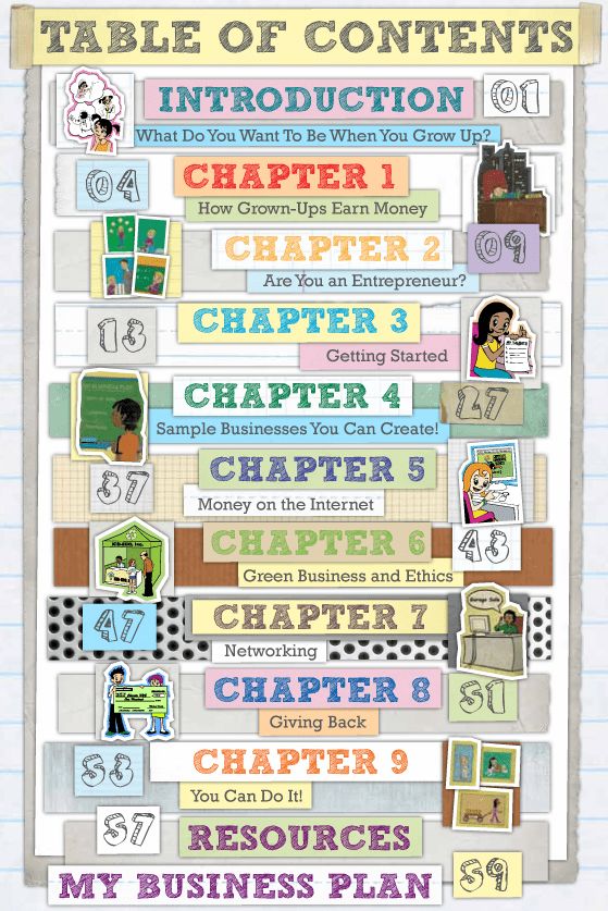 the table of contents poster is shown with numbers and other things to write on it