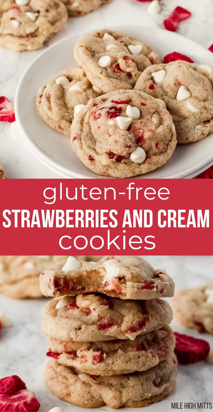 gluten - free strawberry and cream cookies with white chocolate chips