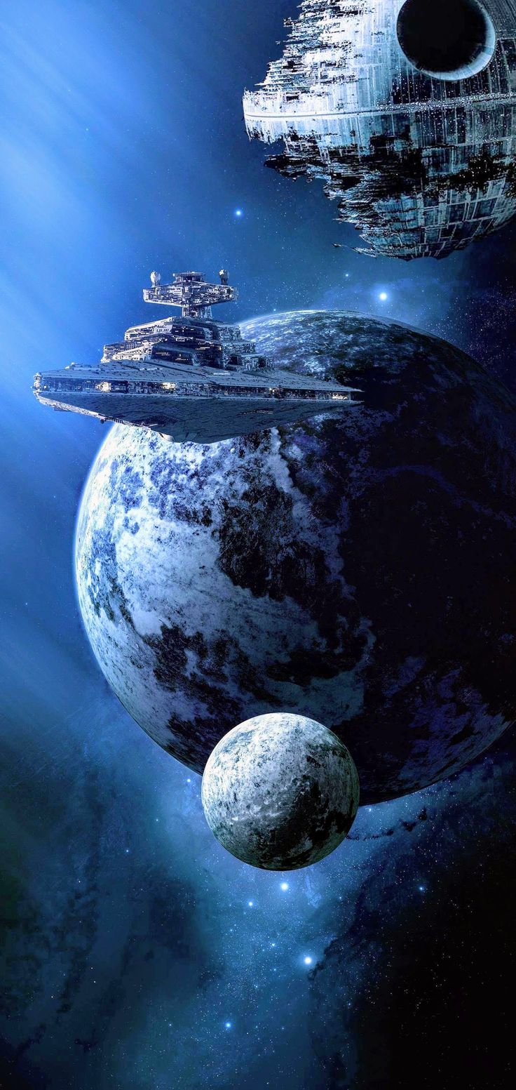 an artist's rendering of the star wars fleet in space, including two ships