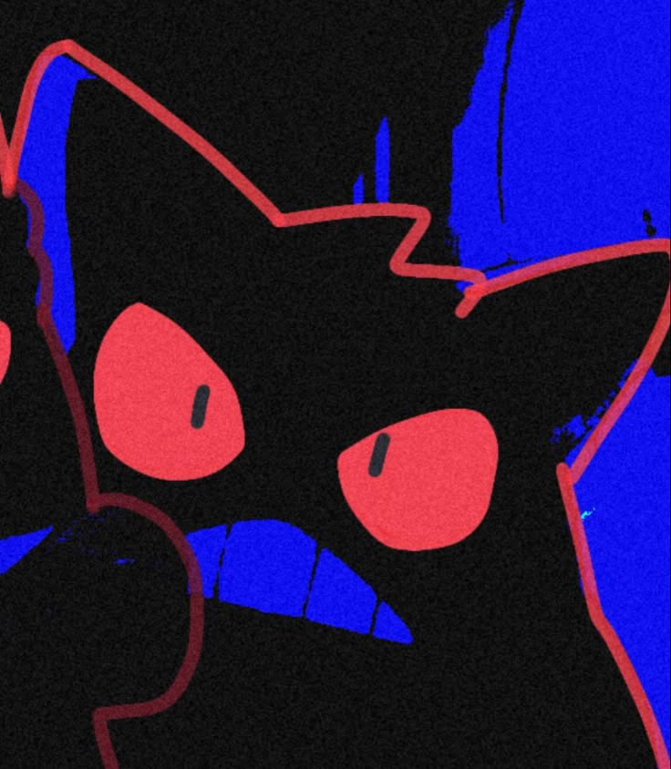 a black cat with glowing red eyes and an evil look on its face