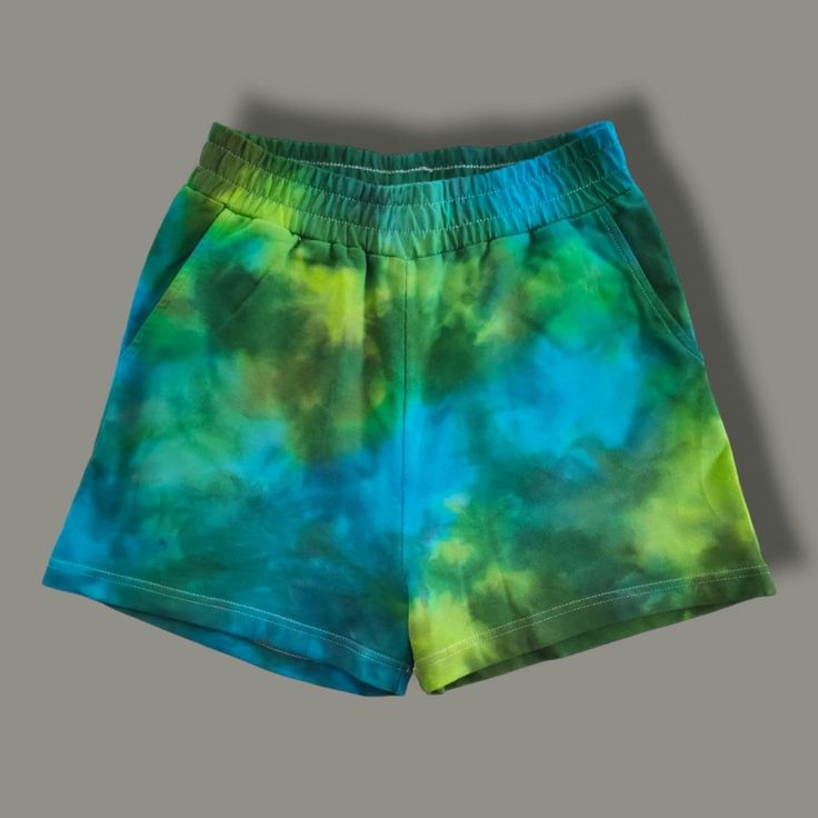 Tie Dye Women's  High Waist Shorts. Ice Dyed.  S Size Unigue Made of Fine Quality 100% Cotton Fabric Colorful Summer Custom Shorts. Elastic Waist Drawstring Casual Personalized Unique Gift For Her Girlfriend Boho Hippie Style Handmade Festival Clothing  Instagram: @derintiedye Welcome to my tie-dye store! I lovingly make each item by hand, they are unique and one of a kind. The dyes I use are premium quality fiber reactive dyes and my products are all pre-washed and pre-shrunk for you. I will ship your order within two business days. Thank you for your interest in my store, please follow me on Instagram to see my latest creations. I truly appreciate your business, feedback and reviews! Washing Instructions You will receive your tie-dye garments pre-washed but for the first few washes I rec Acid Wash Bottoms With Built-in Shorts, Green Pajama Shorts With Elastic Waistband, Relaxed Fit, Green Relaxed Fit Pajama Shorts With Elastic Waistband, Green Summer Pajama Shorts With Elastic Waistband, Green Relaxed Fit Pajama Shorts, Green High-waisted Pajama Shorts With Elastic Waistband, Green High-waisted Summer Pajama Shorts, Green Cotton Pajama Shorts With Elastic Waistband, Green Loungewear Shorts With Elastic Waistband