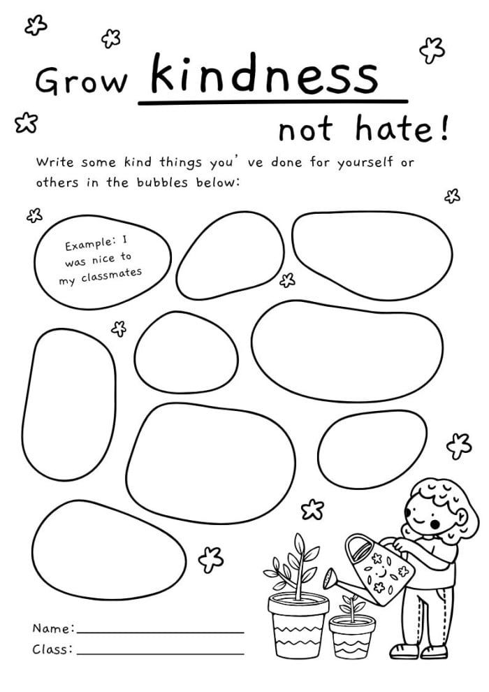 a worksheet for kids to learn how to grow kindness and not hate them