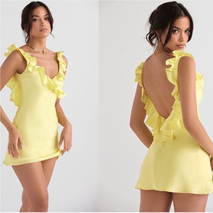 New Without Tags! Only Flaw Is A Very Tiny Mark On Strap That I Think Would Come Out With Dry Cleaning And Is Hidden Under A Ruffle. Birthday Dresses Ideas, Mini Ruffle Dress, Chic Dress Classy, Buttercup Yellow, House Of Cb Dresses, Looks Party, House Of Cb, Ruffle Mini Dress, Looks Chic