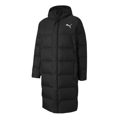 PUMA Long Oversized Down Jacket 'Black White' 585403-01 Black Sporty Puffer Parka, Classic Black Oversized Outerwear, Urban Black Spring Puffer Jacket, Casual Black Parka For Streetwear, Casual Black Outdoor Outerwear, Casual Black Outerwear For Outdoor, Casual Long Puffer Jacket For Cold Weather, Black Puffer Jacket For Spring Outdoor, Black Parka For Fall Streetwear