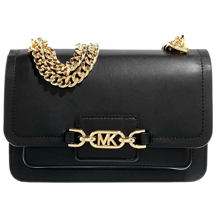 Michael Kors Heather Black Leather Large Shoulder Bag . New With Tag Chic Rectangular Flap Bag With Logo Hardware, Chic Evening Flap Bag With Logo Hardware, Elegant Flap Bag With Logo Hardware For Everyday Use, Luxury Black Flap Bag With Logo Hardware, Elegant Everyday Flap Bag With Logo Hardware, Black Flap Bag With Logo Hardware For Everyday Use, Black Rectangular Flap Bag With Logo Hardware, Black Leather Flap Bag With Logo Hardware, Black Leather Bag With Logo Hardware