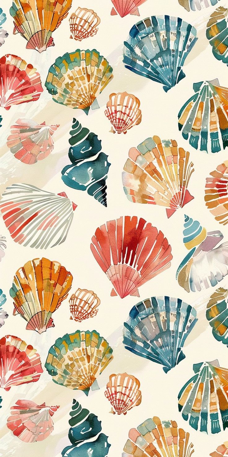 an image of colorful seashells on a white background that is seamless and can be used as wallpaper