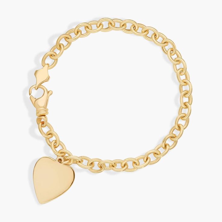 Beautiful and classic, this substantial bracelet is crafted of hollow 14k yellow gold links with a solid heart-shaped tag. Classic Gold Heart Bracelet, Classic Heart-shaped Gold Bracelet For Anniversary, Classic Everyday Bracelets With Heart Charm, Classic Heart Charm Bracelet, Classic Gold Charm Bracelet With Heart, Classic Gold Bracelets For Valentine's Day, 14k Yellow Gold Charm Bracelet With Heart Charm, 14k Gold Yellow Gold Charm Bracelet With Heart Charm, Classic Heart-shaped Chain Bracelet For Valentine's Day