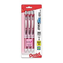 three pink pens are in the packaging for each one's pen size, and it is