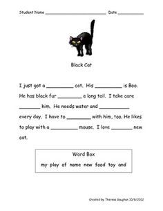 a black cat worksheet with words and pictures