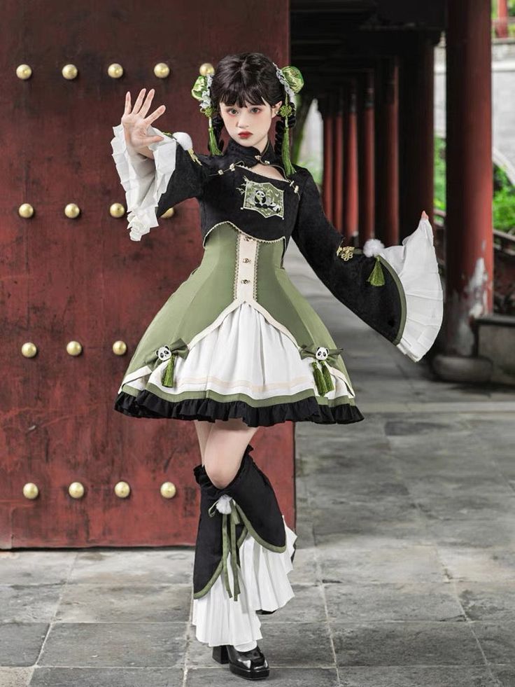 Panda Chinese Lolita Dress Add a touch of elegance to your wardrobe with our Panda Chinese Lolita Dress. Made with high-quality materials, this dress features a unique and sophisticated design that will make you stand out in any occasion. Embrace your inner fashionista and make a statement with this stunning dress. Size Chart (cm) ? Bust Waist Top Length Skirt Length S 81-91 64-71 37 81 M 85-93 68-75 38 83 L 89-97 72-79 39 85 Kawaii Swimsuit, Chinese Clothes, Dark Academia Clothing, Anime Lingerie, Chinese Vintage, Puffy Dresses, People Poses, Cottagecore Fashion, Kawaii Dress