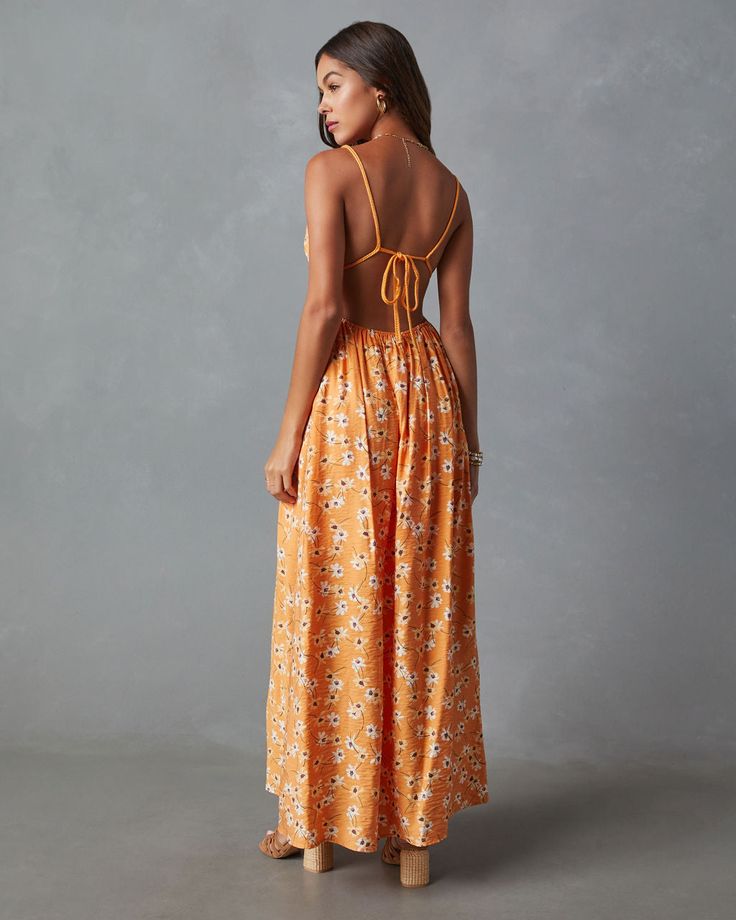 Sweetheart neckline Braided tie back Open back Floral print Lined Fabric: 86% Viscose 14% Nylon, Lining: 100% Cotton Fitted Maxi Dress With Lace-up Back For Vacation, Summer Maxi Dress With Cutout Low Back, Fitted Maxi Dress With Lace-up Back For Beach, Spring Orange Backless Dress, Orange Backless Dress For Spring, Spring Beach Maxi Dress With Cutout Back, Orange Backless Dress For Day Out, Flirty Backless Maxi Dress For Spring, Summer Beach Maxi Dress With Cutout Back