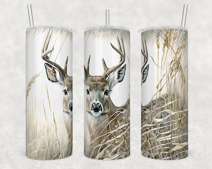 three white - tailed deer canisters with antlers on them