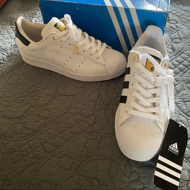 Nwt Adidas Superstar Vs Stan Smith. Size 8.5. Box Not Originally From These Shoes. No Longer Online Sporty Skate Shoes With Branded Heel Counter, Adidas Nmd R1 Women, Adidas Nizza Platform, Superstar Adidas, Adidas White Sneakers, Striped Sneakers, Adidas Shoes Women, White Running Shoes, Adidas Originals Superstar