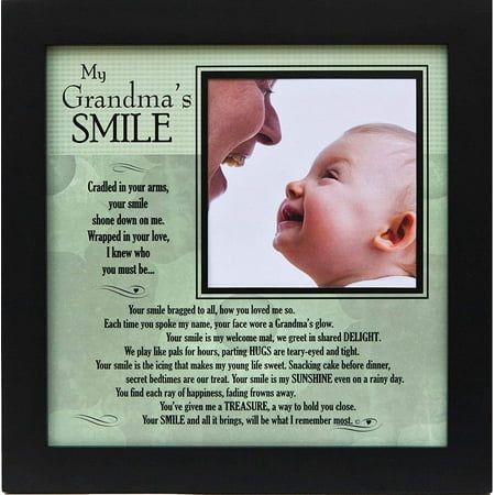 a frame with an image of a baby and the words grandma's smile