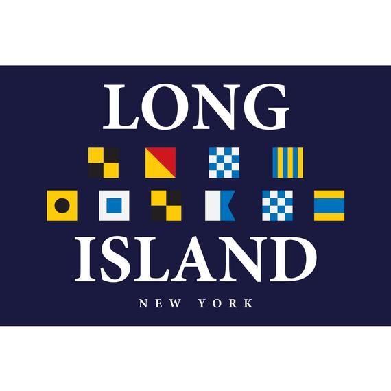 the long island new york logo on a dark blue background with colorful blocks and squares