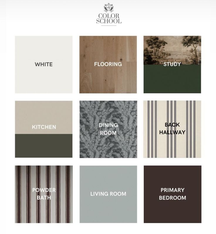 the color scheme for living room and kitchen walls in shades of gray, brown, white, and green