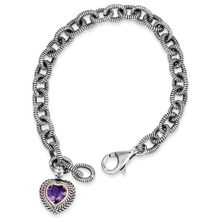 925 Sterling Silver Goldy Amethyst Link Bracelet Sparkly Bracelets, Amethyst Heart, Gift Sets For Women, Amethyst Bracelet, Purple Stones, Bracelets For Women, Fine Jewelry Gift, Gemstone Bracelets, Selling Jewelry