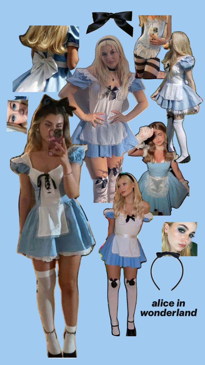 a collage of alice and the wonderland girls in different outfits, all dressed up