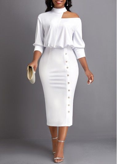 Formal Church Dresses, Elegant Classy Outfits Chic, Pencil Dress Outfit Casual, Pencil Dress Outfit Classy, Pencil Gown, White Pencil Dress, Office Wears, Church Clothes, Chic Dress Classy