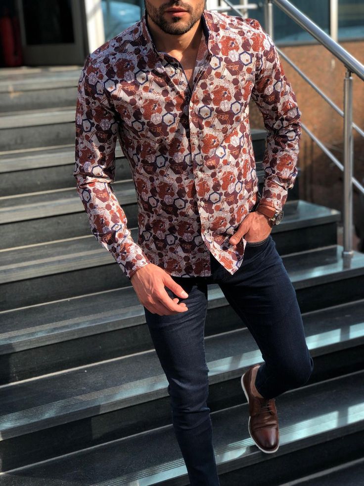 Blake Tile Patterned Slim Shirt – BOJONI Summer 19, Color Code, Tile Patterns, Shirt Color, Mens Clothing Styles, Color Coding, Casual Button Down Shirt, Colorful Shirts, Cool Outfits