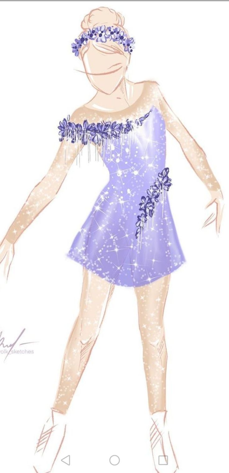 a drawing of a woman in a purple dress with flowers on her head and legs