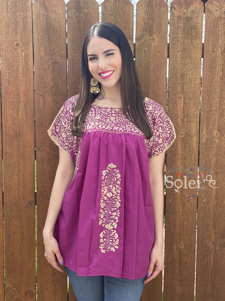 This Beautiful Mexican blouse is Hand embroidered with Silk Thread and has beautiful details around the collar and the sleeves. This Blouse is truly a work of art! The Mexican artisan takes more than one month hand embroidering every gorgeous detail on this blouse. **More colors available here: https://www.etsy.com/es/listing/842649457/blusa-bordada-a-mano-en-hilo-de-seda?ref=listing_published_alert Embroidered Bohemian Purple Blouse, Bohemian Embroidered Purple Blouse, Purple Embroidered Bohemian Blouse, Bohemian Purple Embroidered Blouse, Bohemian Purple Blouse With Floral Embroidery, Bohemian Embroidered Dress With Embroidered Sleeves For Festive Occasions, Bohemian Embroidered Dress With Resham And Short Sleeves, Bohemian Short Sleeve Dress With Resham Embroidery, Bohemian Resham Embroidered Dress With Short Sleeves