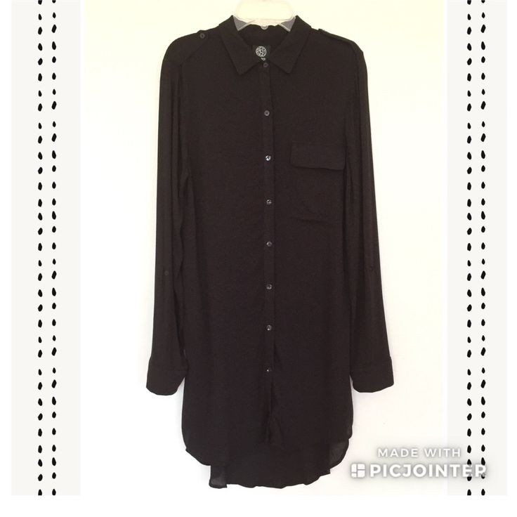 Drapey Black Tunic By Bobeau With Button Down Front, Epaulets, Slight Hi-Low Hem Made In 100% Rayon. Approximate Measurements: Front Length: 32” Back Length: 37” Sleeve Length: 24” Pit To Pit: 18” Excellent Condition As Never Been Worn. Versatile Black Button-up Shirt, Black Buttoned Summer Blouse, Black Summer Blouse With Button Closure, Black Summer Blouse With Buttons, Summer Black Blouse With Buttons, Versatile Black Fall Shirt, Button-up Blouse For Layering, Spring Black Blouse With Buttons, Black Shirt For Layering In Spring