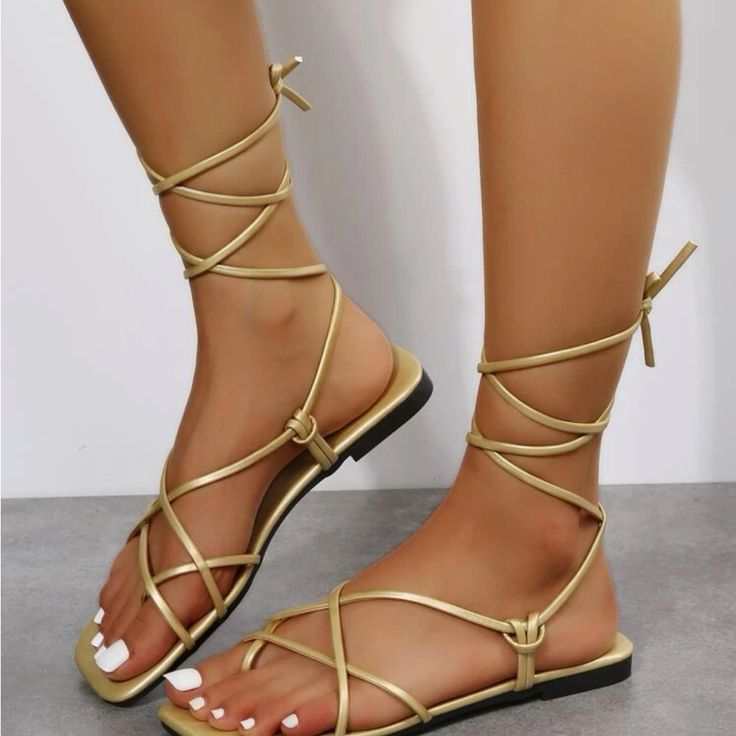 Glamorous Tie Thong Sandal With Gold Strap 5.5 Size Nwt Adorable Flat Gold Metallic Strappy Sandals Trendy Sandals For Professional Settings, Romantic Evening Gold Toe Post Flip Flops For Vacation, Gold Toe Post Sandals For Beach Season, Gold Strappy Lace-up Sandals, Gold Ankle Strap Lace-up Sandals For The Beach, Gold Flip Flops For Beach In Spring, Gold Open Toe Lace-up Beach Sandals, Gold Strappy Lace-up Sandals For Vacation, Chic Gold Lace-up Sandals For Beach, Gold Lace-up Sandals With Ankle Strap For Beach