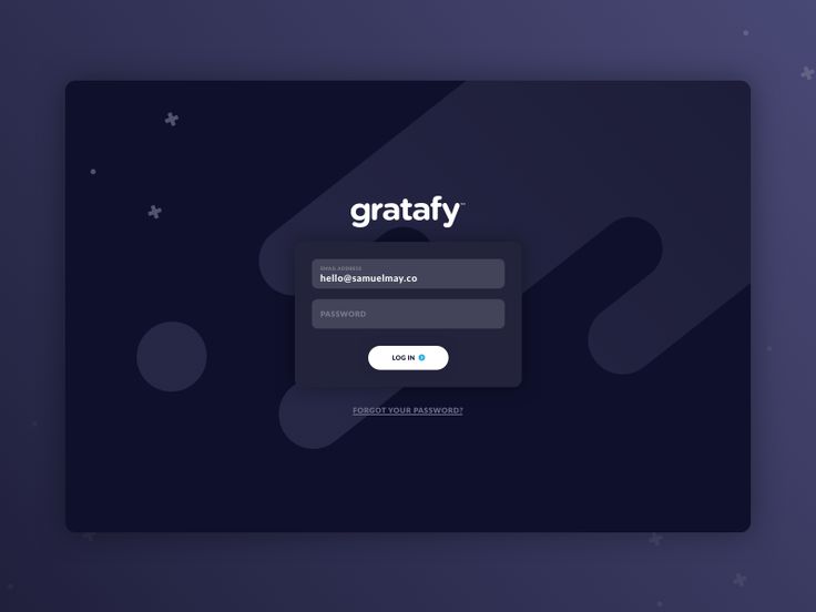 the gratify login screen is shown in this screenshote image, it appears to be dark blue