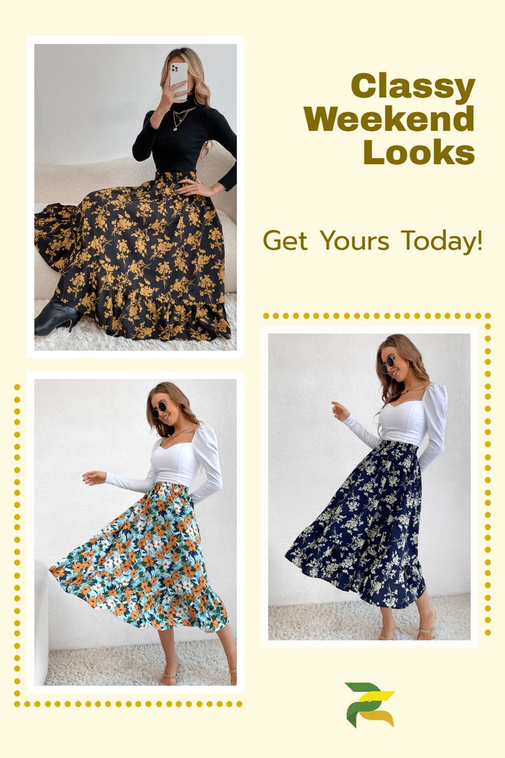 Elevate your summer going out style with this chic floral printed midi skirt. Perfect for casual summer weekend outfits or a cute summer brunch outfit, it's the epitome of an effortlessly chic outfit. Blend trendy outfits for women with affordable skirts for women to craft cute summer outfits. Ideal for church outfits for ladies, this trendy summer clothes piece boosts any look. Elegant Non-stretch Tiered Skirt, Chic Voluminous Skirt With Floral Print, Trendy Long Pleated Skirt, Chic Skirted Bottoms With Floral Print, Feminine Skirt For Spring, Chic Non-stretch Tiered Skirt, Elegant Skirted Bottoms For Brunch, Elegant Tiered Maxi Skirt For Spring, Chic Non-stretch Lined Maxi Skirt