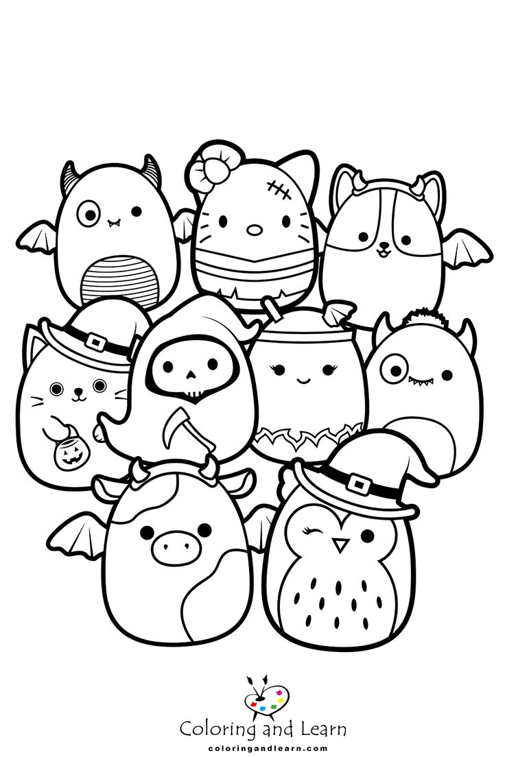 a group of cartoon animals in black and white