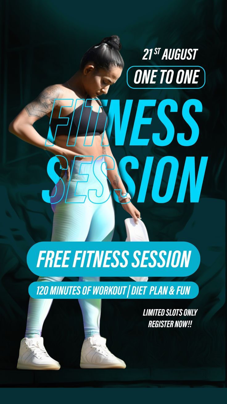 a flyer for a fitness session with a woman in tights