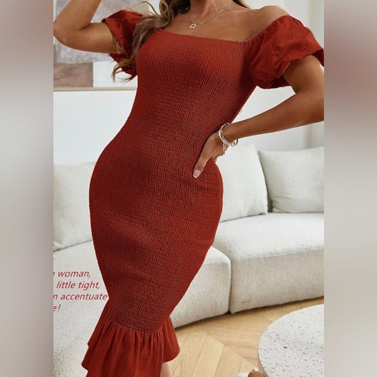 Women's Smocked Bodycon Off Shoulder Puff Short Sleeve Mermaid Dress Ruffle Shirred Party Cocktail Pencil Midi Dress Pencil Midi Dress, Midi Pencil Dress, Dress Bodycon, Sleeve Midi Dress, Mermaid Dress, Midi Dress Bodycon, Ruffle Dress, Cocktail Party, Smocking