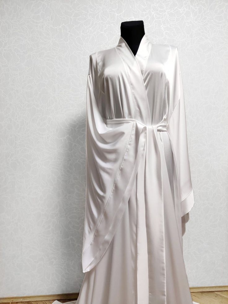 Bridal robe with train long bridal kimono robe Silk kimono | Etsy Elegant White Floor-length Kimono, Elegant Satin Robe With Kimono Sleeves, Elegant Maxi Kimono For Wedding, Elegant Wedding Night Gown With Long Train, Elegant Long Satin Gown, Satin Robe With Kimono Sleeves For Wedding Night, Long Kimono For Bridesmaids, Elegant Maxi Length Kimono For Loungewear, Elegant Maxi-length Kimono For Loungewear