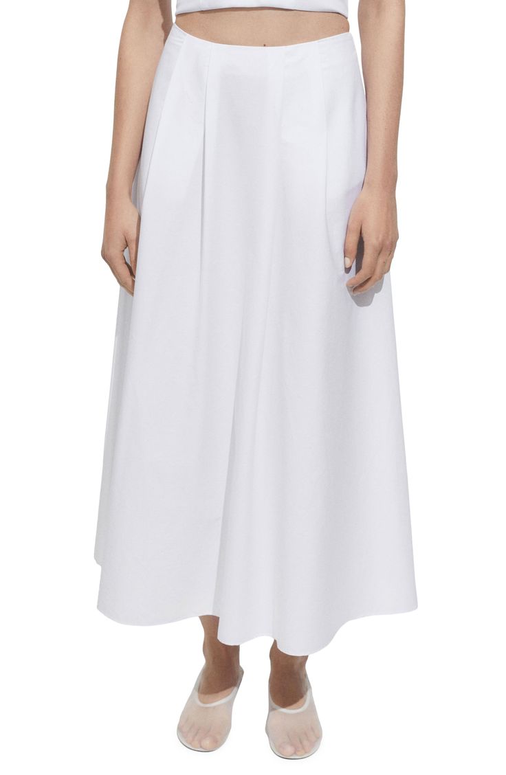 Flowy and flared, this lightweight, cotton-rich skirt will anchor your look with polish. Hidden back-zip closure Side-seam pockets 82% cotton, 15% polyamide, 3% lyocell Machine wash, line dry Made in Turkey Elegant A-line Cotton Skirt, Chic Cotton A-line Pleated Skirt, White Cotton A-line Maxi Skirt, White A-line Cotton Maxi Skirt, Spring A-line Maxi Skirt With Pleated Hem, Spring A-line Maxi Skirt For Workwear, Cotton A-line Gathered Skirt, Summer Cotton Pleated Skirt For Work, Spring Cotton Pleated Skirt For Workwear