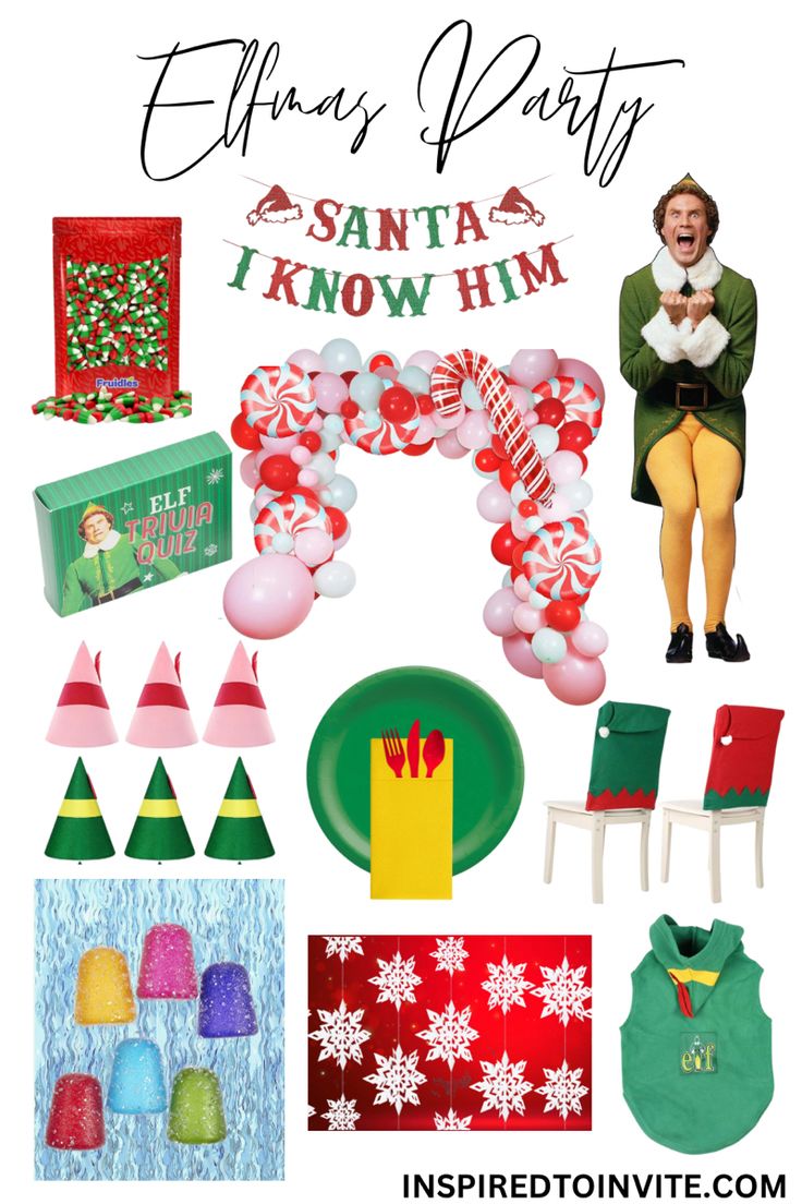 christmas party items and decorations with the words santa i know him