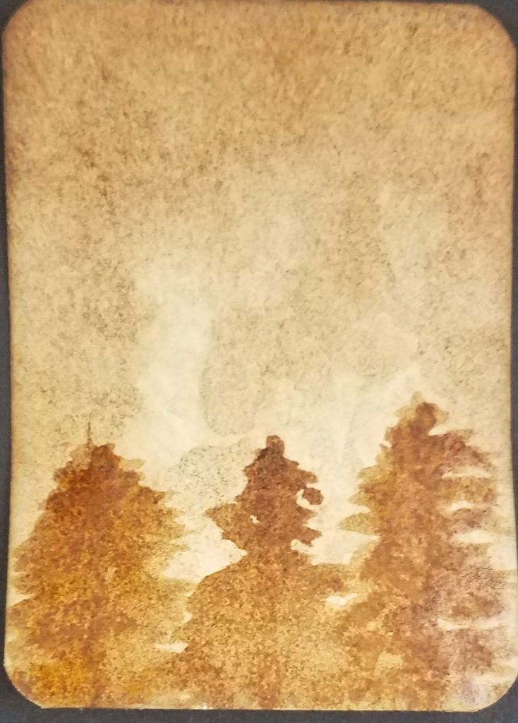 a painting of some trees in the background