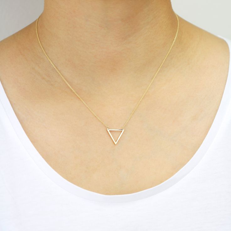 "Triangle Pendant Necklace 14K Solid Gold Necklace Unique Necklace Minimalist Necklace Layering Necklace ≫ Product Details ◈ Handmade / Handcrafted Fine Jewelry ◈ Pendant Size: 16mm for all 3 sides ◈ Thickness: 1.40mm ◈ Metal: 14K Solid Gold (18K also available - Additional fees may apply) ◈ Gold Color: White gold, Rose gold, Yellow gold ◈ Chain Length: 14\" ~ 22\" ≫ Please read our FAQ below for more detail." Minimalist Gold Plated Charm Necklace For Formal Occasions, Minimalist Triangle Jewelry For Formal Occasions, Simple 14k Gold Necklaces, Minimalist White Gold Plated Necklace, Minimalist White Gold-plated Necklace, Triangle Yellow Gold 14k Jewelry, Minimalist Diamond Cut Pendant Necklace, Minimalist 14k Gold Necklace With Diamond Cut, Simple 14k Yellow Gold Necklace