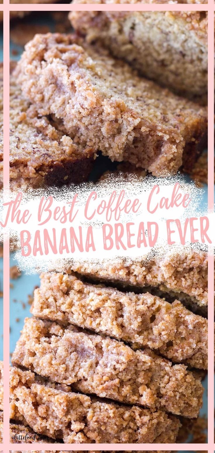 slices of banana bread with crumb cake topping Coffee Cake Banana Bread, Cake Banana Bread, Bread Dipping, Cake Banana, Banana Bread Recipe Moist, 8x8 Pan, Moist Banana Bread, Easy Banana Bread Recipe, Best Banana Bread