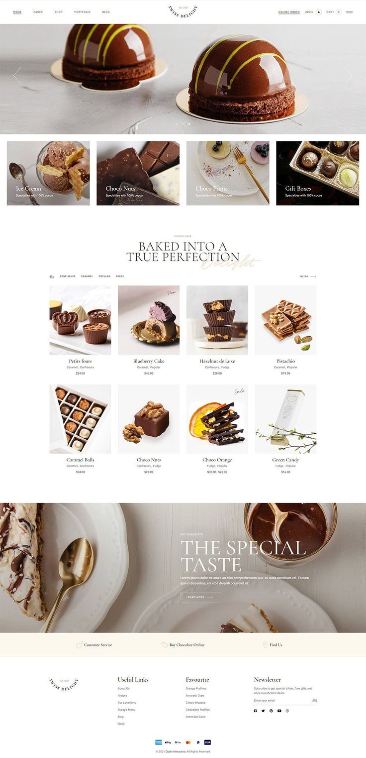 the website is designed to look like an elegant dessert shop