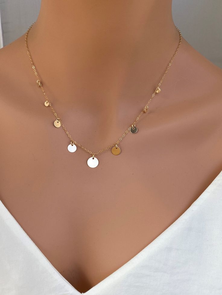 14k gold filled or 925 sterling silver or rose gold delicate coin disc necklace Perfect looking on its own or layering with other dainty necklaces. It makes of.. -9,7,6, and 3.8mm Sterling Silver or 14k gold fill disc attach -Sterling Silver or 14k gold fill cable chain with spring claw. -Come up with beautiful ribbon gift box that enhance your present ... It could be 925 Sterling Silver or 14k Gold Fill GOLD COINS https://www.etsy.com/listing/258733697/gold-coin-necklace-sterling-silver-coin?re Dangle Coin Necklace For Gift, Rose Gold Charm Necklace In 14k Gold Filled, Rose Gold Necklaces With Charms In 14k Gold Filled, Rose Gold Dangle Necklace With Delicate Chain, Dainty Chain Necklace With Coin Pendant, Dainty Circle Charm Necklace With Clavicle Chain, Dainty Necklaces With Coin Pendant, Dainty Adjustable Charm Necklace With Coin Pendant, Dainty Coin Necklace Tarnish Resistant