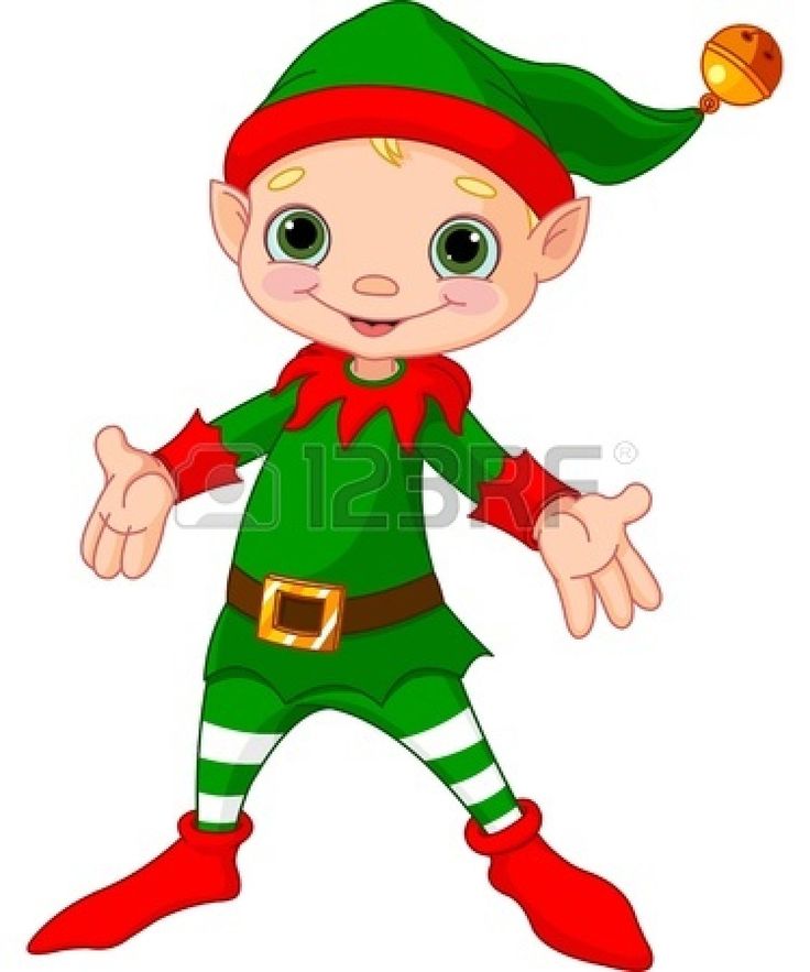 an elf carrying a christmas present with a bell