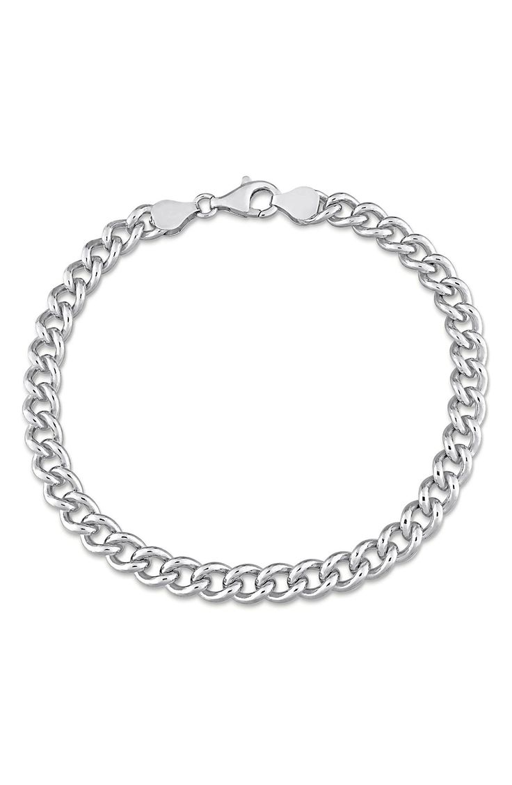 An Italian-made curb link bracelet brings classic style to your ensemble, designed with high polish sterling silver. 9" length Clasp closure Sterling silver Made in Italy Classic Silver Cuban Link Bracelet With Oval Links, Classic Cuban Link Bracelet With Oval Links, Classic Silver Cuban Link Bracelet, Sterling Silver Curb Chain Bracelet With Oval Links, Classic Cuban Link Silver Chain Bracelet, Classic Silver Chain Link Charm Bracelet, Classic Curb Chain Bracelet, Classic Sterling Silver Cuban Link Bracelet With Silver Chain, Formal Sterling Silver Link Bracelet With Curb Chain