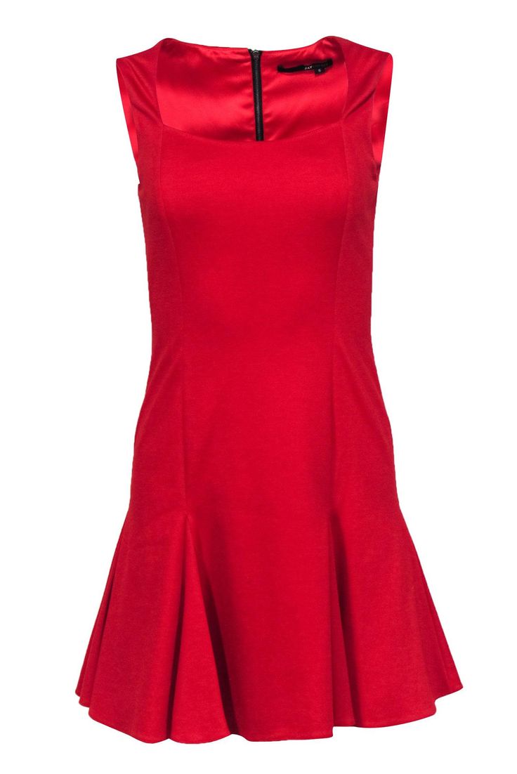 Current Boutique-Jay Godfrey - Red Square Neck Mini Dress Sz 6 Fitted A-line Mini Dress For Holiday, Solid Fit And Flare Mini Dress For Date Night, Lined Fit And Flare Mini Dress For Cocktail, Classic Spring Mini Dress For Party, Solid Color Mini Dress For Party With Flattering Silhouette, Elegant Solid Fit And Flare Mini Dress, Classic Mini Dress For Party, Solid Color Fit And Flare Mini Dress For Evening, Chic A-line Mini Dress For Holiday