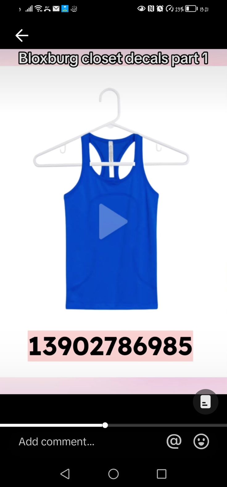 a blue tank top on a hanger with the text bloxburg closet details part 1